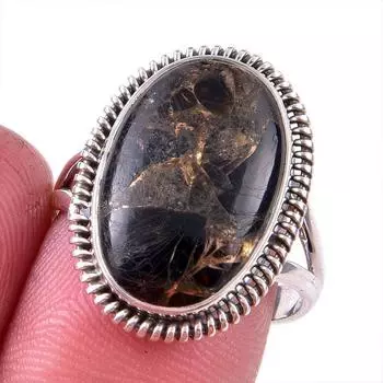Natural Black Copper Turquoise Gemstone 925 Solid Sterling Silver Ring S.8 B7n49