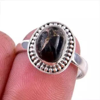 Natural Black Copper Turquoise Gemstone 925 Solid Sterling Silver Ring S.7 q8A52