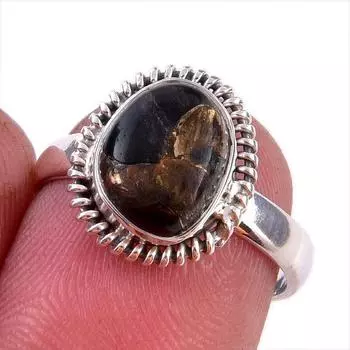 Natural Black Copper Turquoise Gemstone 925 Solid Sterling Silver Ring S.6 g8S08