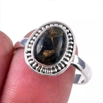 Natural Black Copper Turquoise Gemstone 925 Solid Sterling Silver Ring S.10 Q3s57