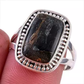 Natural Black Copper Turquoise Gemstone 925 Solid Sterling Silver Ring S.8 l1y40