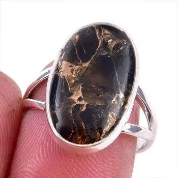 Natural Black Copper Turquoise Gemstone 925 Solid Sterling Silver Ring S.7 U6O10