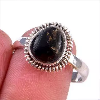 Natural Black Copper Turquoise Gemstone 925 Solid Sterling Silver Ring S.9 I0p41