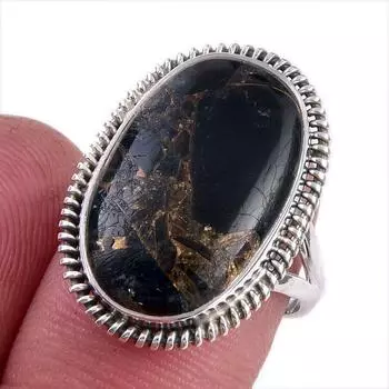 Natural Black Copper Turquoise Gemstone 925 Solid Sterling Silver Ring S.7 N0o81