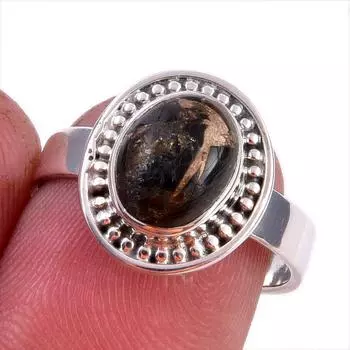 Natural Black Copper Turquoise Gemstone 925 Solid Sterling Silver Ring S.7 c5f39