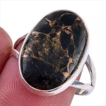 Natural Black Copper Turquoise Gemstone 925 Solid Sterling Silver Ring S.9 W6U75