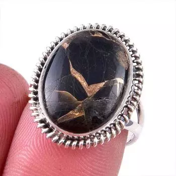 Natural Black Copper Turquoise Gemstone 925 Solid Sterling Silver Ring S.7 P5I27