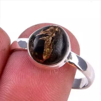 Natural Black Copper Turquoise Gemstone 925 Solid Sterling Silver Ring S.10 S3d76