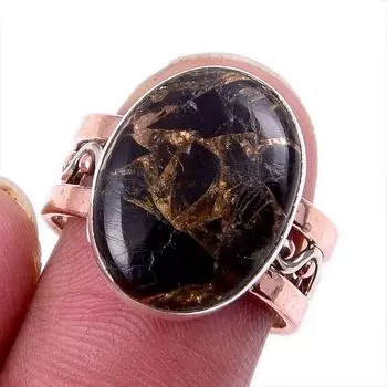 Natural Black Copper Turquoise Gemstone 925 Solid Silver TwoTone Ring S.8US A4m71