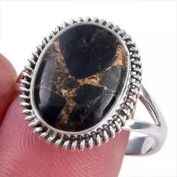 Natural Black Copper Turquoise Gemstone 925 Solid Sterling Silver Ring S.10 n9M87