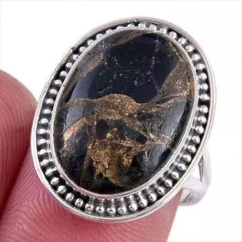 Natural Black Copper Turquoise Gemstone 925 Solid Sterling Silver Ring S.7 v7j17