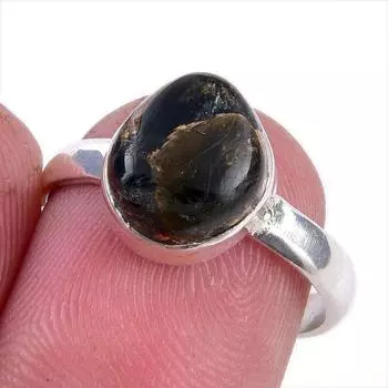 Natural Black Copper Turquoise Gemstone 925 Solid Sterling Silver Ring S.7 K0c06