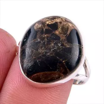 Natural Black Copper Turquoise Gemstone 925 Solid Sterling Silver Ring S.8 W8q58