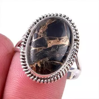 Natural Black Copper Turquoise Gemstone 925 Solid Sterling Silver Ring S.10 B0i84