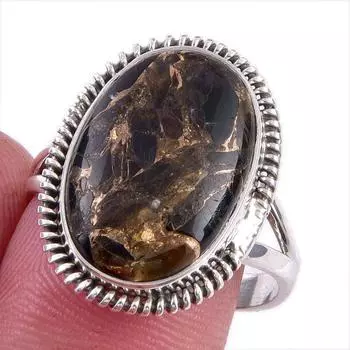 Natural Black Copper Turquoise Gemstone 925 Solid Sterling Silver Ring S.9 b8Q97