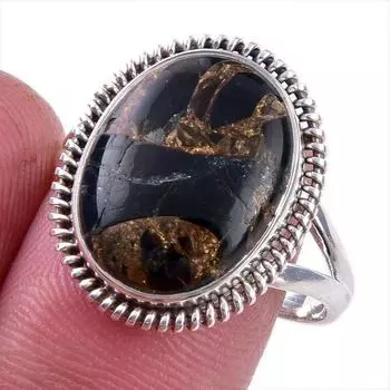 Natural Black Copper Turquoise Gemstone 925 Solid Sterling Silver Ring S.9 E3r43