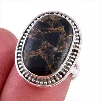 Natural Black Copper Turquoise Gemstone 925 Solid Sterling Silver Ring S.6 z1U78