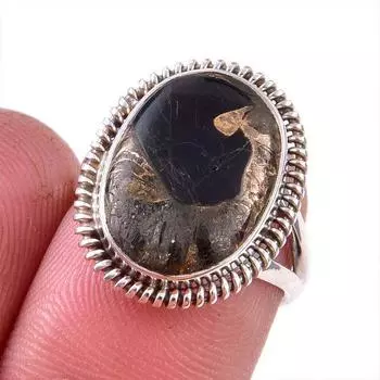Natural Black Copper Turquoise Gemstone 925 Solid Sterling Silver Ring S.6 H9u82