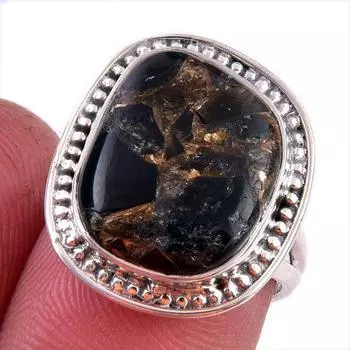 Natural Black Copper Turquoise Gemstone 925 Solid Sterling Silver Ring S.6 Y1H59