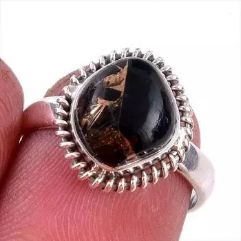 Natural Black Copper Turquoise Gemstone 925 Solid Sterling Silver Ring S.6 w9I61