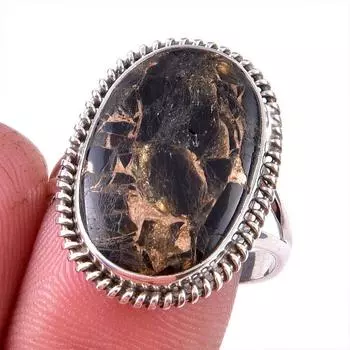 Natural Black Copper Turquoise Gemstone 925 Solid Sterling Silver Ring S.8 n5O19