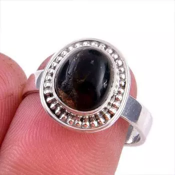 Natural Black Copper Turquoise Gemstone 925 Solid Sterling Silver Ring S.8 A0i82