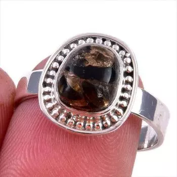 Natural Black Copper Turquoise Gemstone 925 Solid Sterling Silver Ring S.8 A3K17
