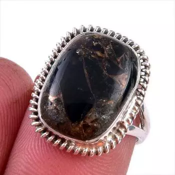 Natural Black Copper Turquoise Gemstone 925 Solid Sterling Silver Ring S.6 e3E62