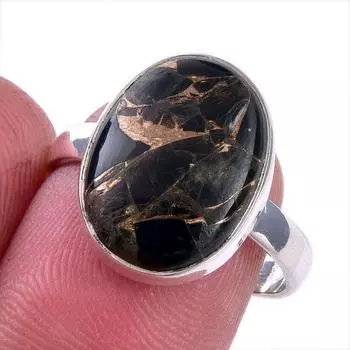 Natural Black Copper Turquoise Gemstone 925 Solid Sterling Silver Ring S.8 J7Q02