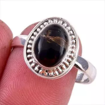 Natural Black Copper Turquoise Gemstone 925 Solid Sterling Silver Ring S.9 f2y40