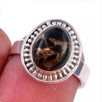 Natural Black Copper Turquoise Gemstone 925 Solid Sterling Silver Ring S.6 v1C94
