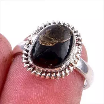 Natural Black Copper Turquoise Gemstone 925 Solid Sterling Silver Ring S.6 U7L40