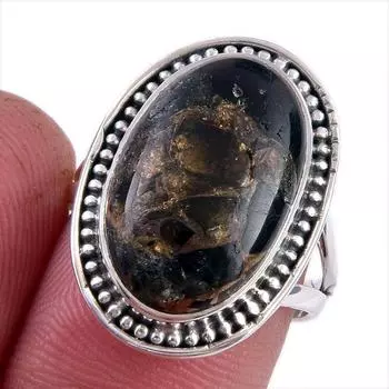 Natural Black Copper Turquoise Gemstone 925 Solid Sterling Silver Ring S.7 F6J36