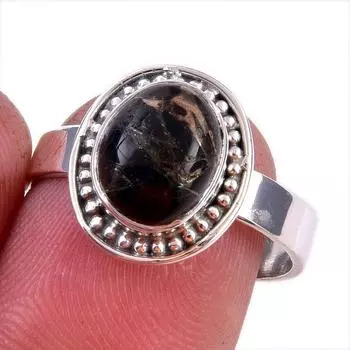 Natural Black Copper Turquoise Gemstone 925 Solid Sterling Silver Ring S.8 B1t53