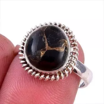 Natural Black Copper Turquoise Gemstone 925 Solid Sterling Silver Ring S.7 s0n60