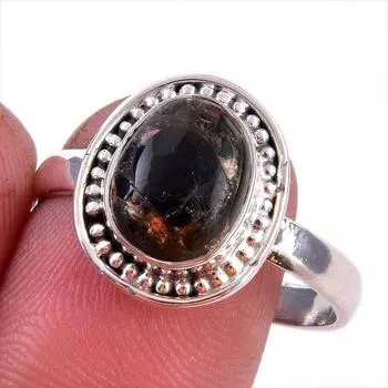 Natural Black Copper Turquoise Gemstone 925 Solid Sterling Silver Ring S.10 o1J58