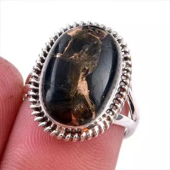 Natural Black Copper Turquoise Gemstone 925 Solid Sterling Silver Ring S.6 S5r07