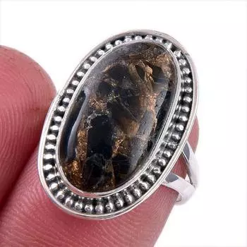 Natural Black Copper Turquoise Gemstone 925 Solid Sterling Silver Ring S.6 O8C80