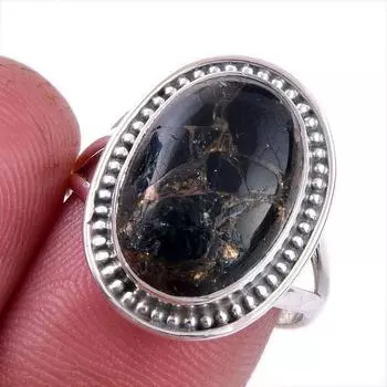 Natural Black Copper Turquoise Gemstone 925 Solid Sterling Silver Ring S.8 h1j73