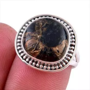 Natural Black Copper Turquoise Gemstone 925 Solid Sterling Silver Ring S.6 t7d69