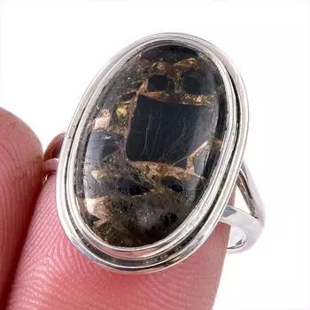 Natural Black Copper Turquoise Gemstone 925 Solid Sterling Silver Ring S.8 M3f18