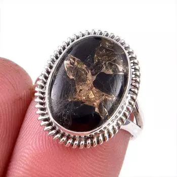 Natural Black Copper Turquoise Gemstone 925 Solid Sterling Silver Ring S.6 r3E56