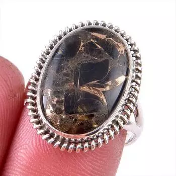 Natural Black Copper Turquoise Gemstone 925 Solid Sterling Silver Ring S.7 g5g84