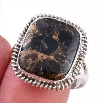Natural Black Copper Turquoise Gemstone 925 Solid Sterling Silver Ring S.9 G5m17