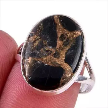 Natural Black Copper Turquoise Gemstone 925 Solid Sterling Silver Ring S.8 b4k29