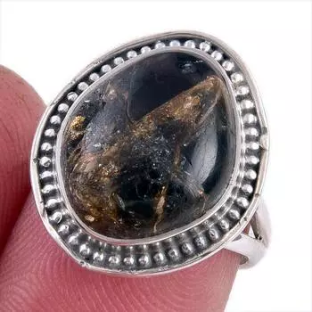 Natural Black Copper Turquoise Gemstone 925 Solid Sterling Silver Ring S.6 L1O07