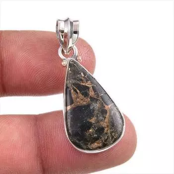 Natural Black Copper Turquoise Gemstone 925 Solid Silver Gift Pendant 1.5 e7o59