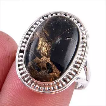 Natural Black Copper Turquoise Gemstone 925 Solid Sterling Silver Ring S.8 W5P15