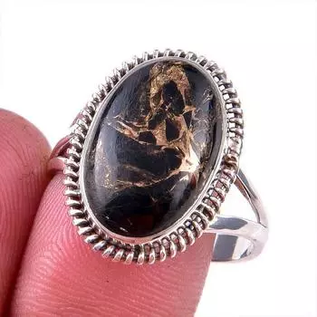 Natural Black Copper Turquoise Gemstone 925 Solid Sterling Silver Ring S.10 Y9O50