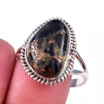 Natural Black Copper Turquoise Gemstone 925 Solid Sterling Silver Ring S.10 U3C81